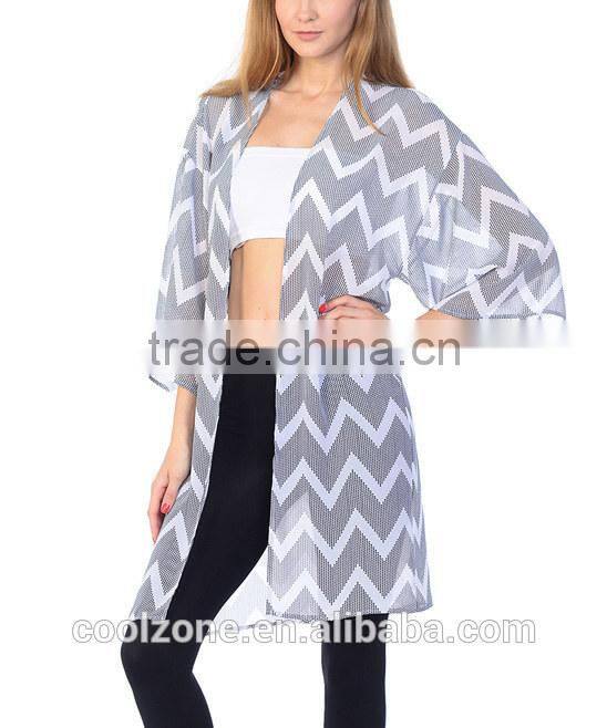 Fashion open front black white stripe women cardigan chervon cardigan