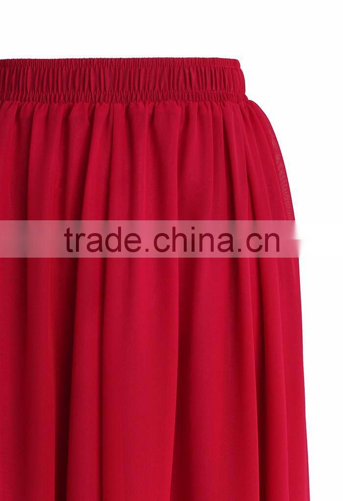 Women wholesale elastic wasitband long skirt fashion chiffon maxi skirt 2016
