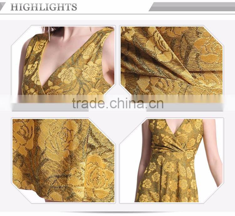 Odm Services Pleated V Neck Sleeveless Dress Flower Slim Waist