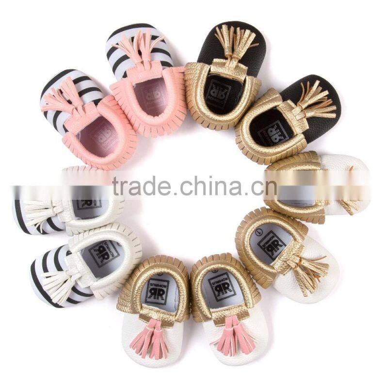PU baby moccasins with tassels, tassel baby moccasin