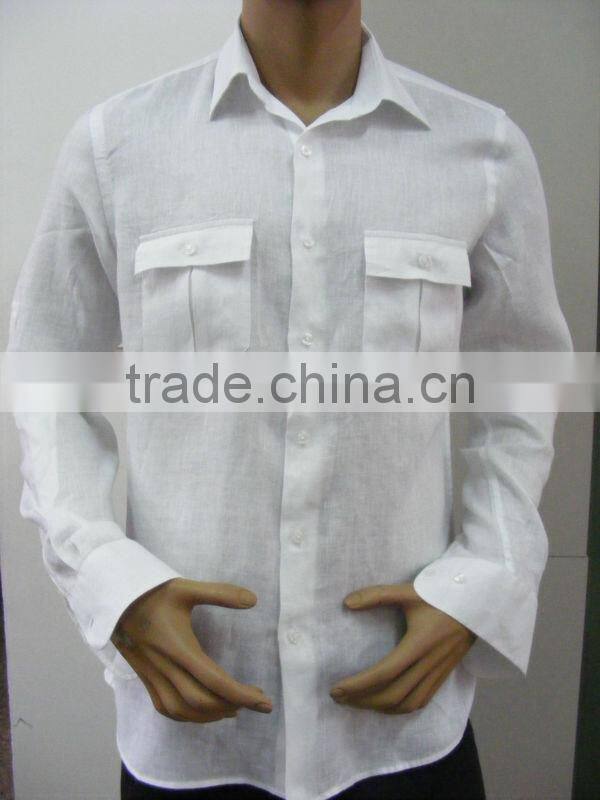 men's white linen shirt with two chest pockets