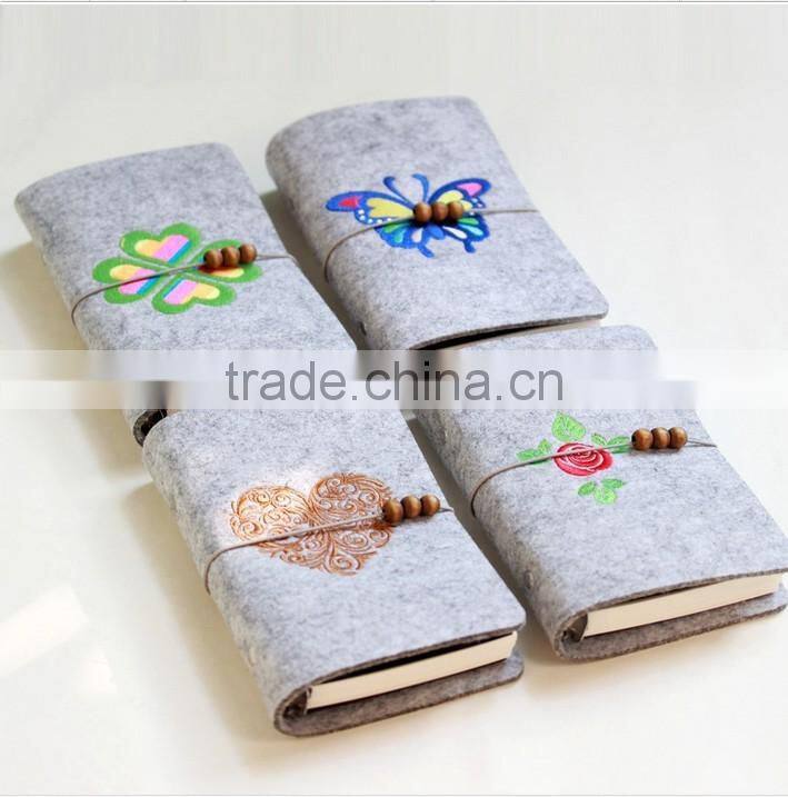 Novel logo custom felt cover with embroidery spiral binding dairy notebook with button
