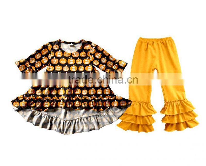 New Wholesale Girls Boutique Outfits 2017 Kids Halloween Clothing Design Pumpkin Appliqued Baby Clothing China