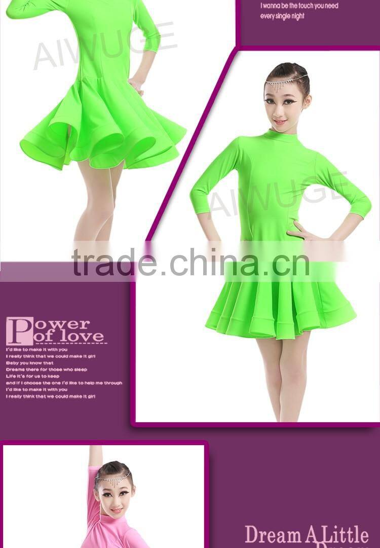 New Children Latin Dancewear Costumes Matt Pure Color Smooth Material Performance Dress Rumba Latin Clothing For Girls