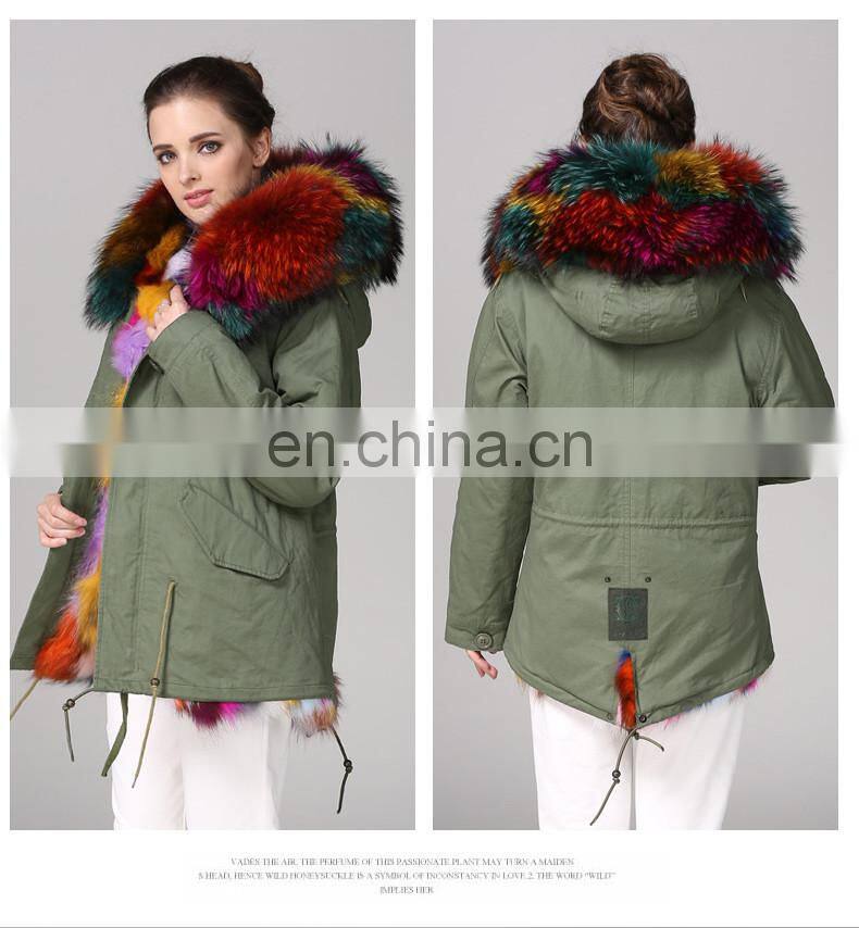 Hot Selling warm raccoon parka coat with fur hood snow real fur jackets