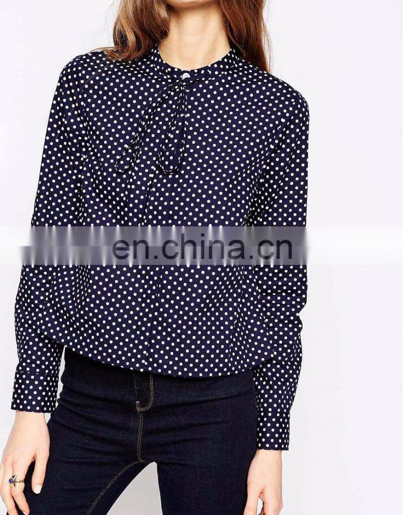 Long sleeves vintage printed shirt for lady with polka dot printed