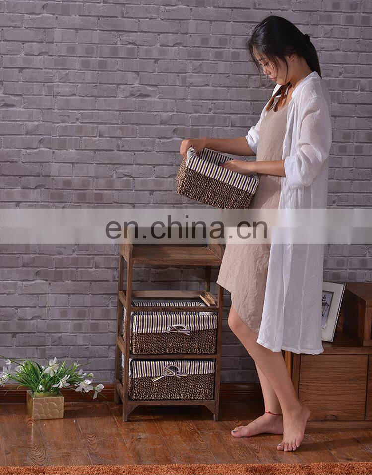 living room furniture set wooden corner cabinet with wickerwork basket