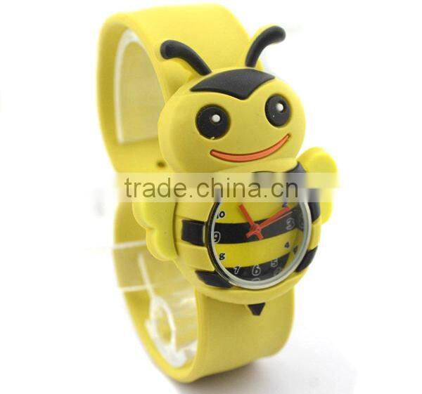 cute bee slap watch glass face quartz movt silicone strap sport watch