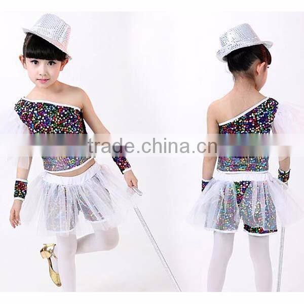 2016 Wholesale colorful Kids Girls Jazz Dance performance Costume fashion sequined Children Performance ballroom dancing dresses