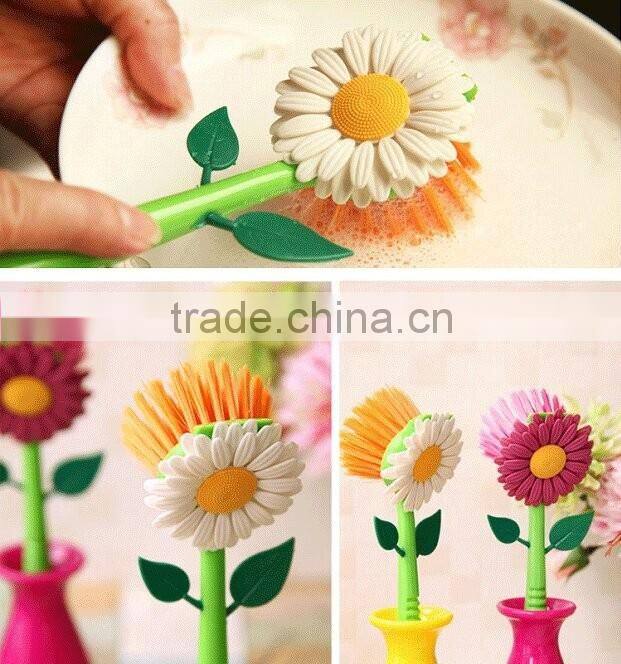 Multipurpose Flower Dish Scrub Cleaning Brush with Holder