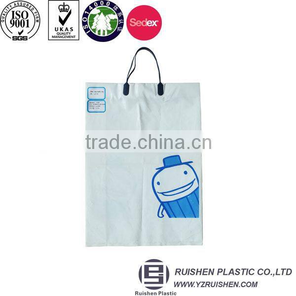 Biodegradable soft loop handle plastic bag with reinforced handle