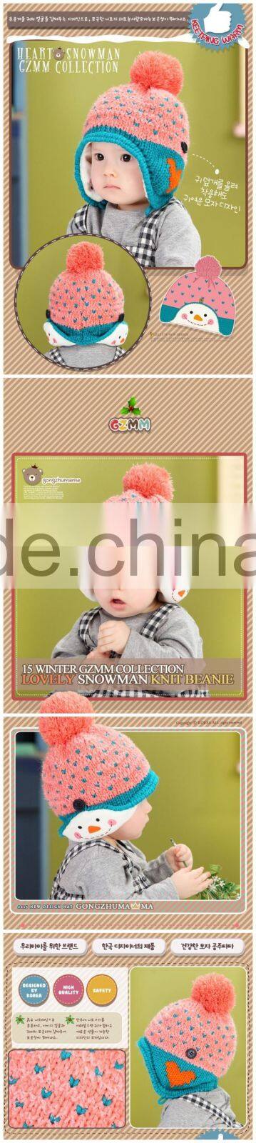 2015 Winter Newest Small Heart Knitting Baby Kids Earflap Pompom Caps and Hats