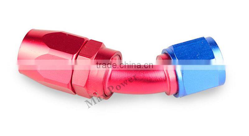 Aluminum oil cooler fitting 45 degree resuable fuel line hose end fitting adaptor blue and red 40-045-08