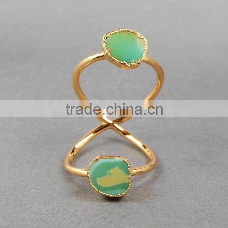 Turquoise gold turquoise double stone wire twisted ring