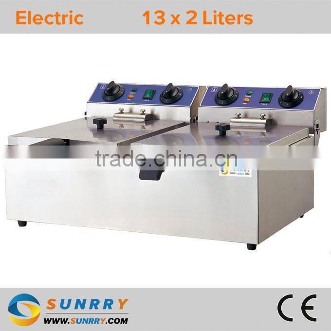 Double tanks industrial deep fat fryer for chicken wing with wire basket (SY-TF213 SUNRRY)