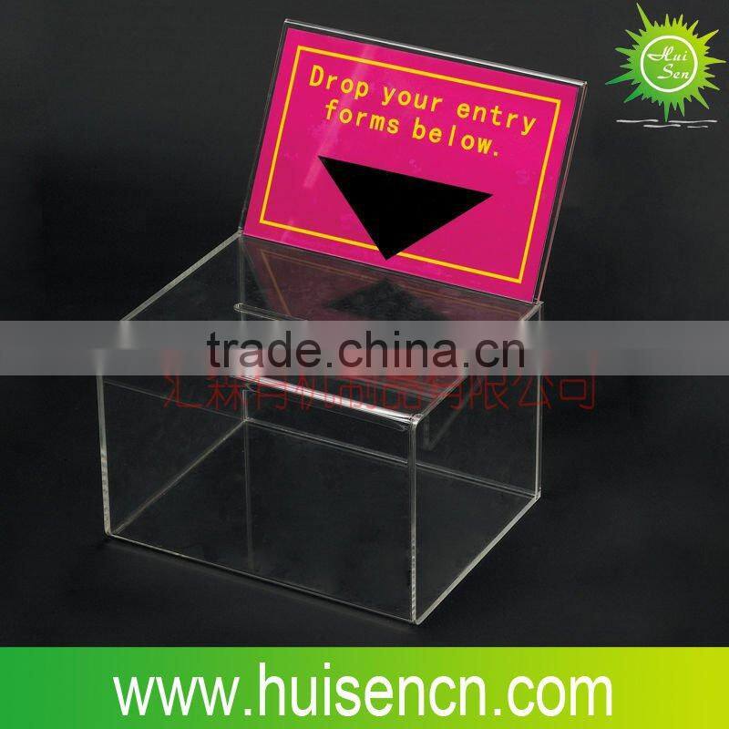 Popular acrylic ballot box with sign holder and lock