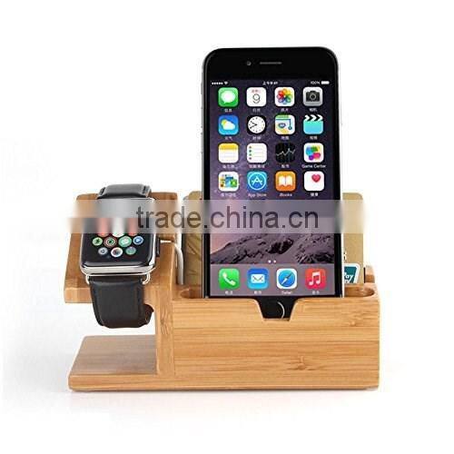 Keno Bamboo Wood Charging Stand with 3 USB Port Charging Mount Holder for Apple Watch and for iPhone 4S 5 5S 6 6 Plus