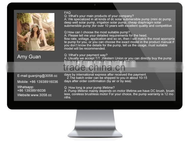 high head low power Deep well solar submersible water pump 30m head electric