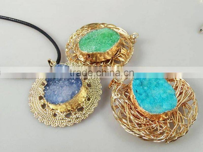 In stock druzy stone wholesale gold plated Druzy /Drusy Quartz for Pendant Jewelry