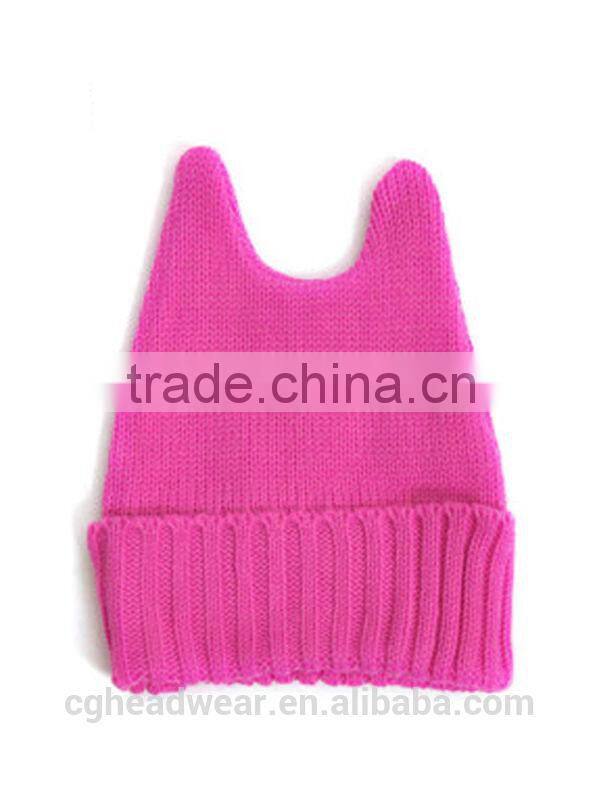top quality cat ear knitted hat, knit slouchy beanie hat, knit hat with ball top