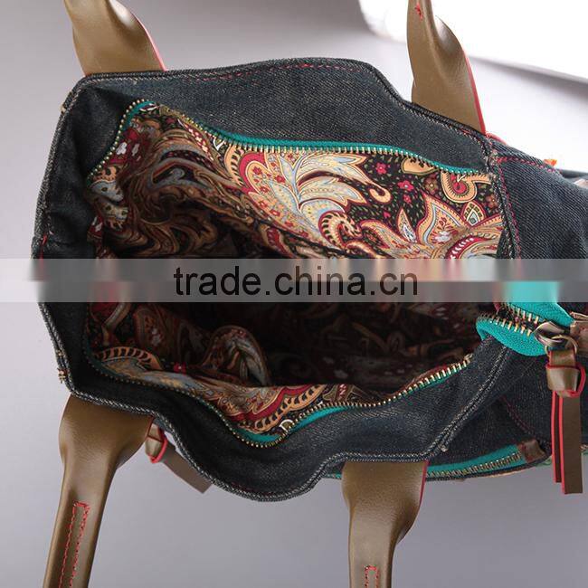 1270- 2016 Bohemian Sstyle Newest denim tote bag fashion trendy handbag wholesale 2016