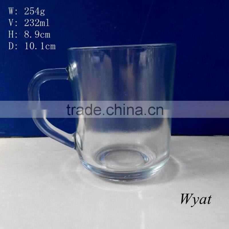 230ml round shape glass drinking mug with handle