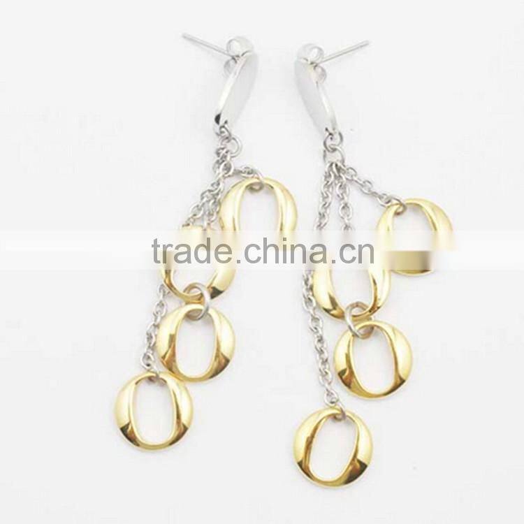 Two Tone Simple Long Stainless Steel Flower Drop Earring