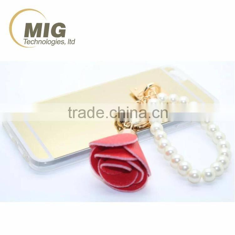 NEW transparent tpu and pc phone case For apple iphone 6S with ring and luxury pearl rose Mobile phone case For apple iphone 6