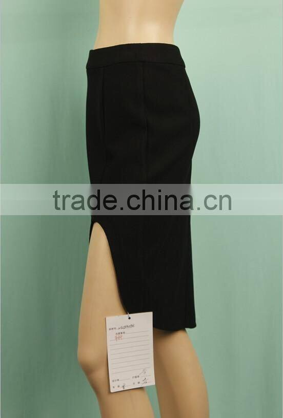 2016 Formal wear High waisted front split mature lady black skirt