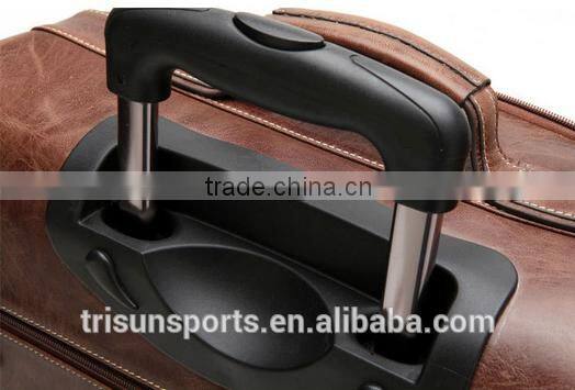 2016 Hot selling mens leather rolling duffel suitcase bag for short traveling