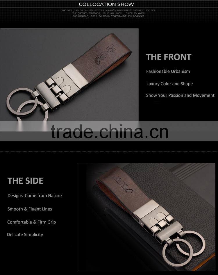 Blank Brown Leather Double Rings Keychain