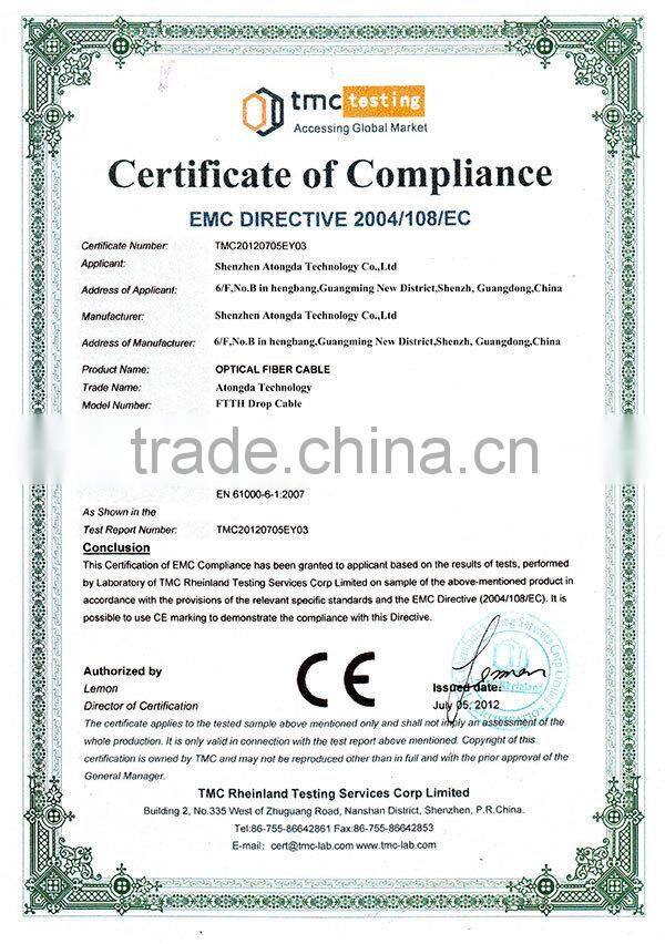 FTTH Drop cable indoor optical 1 core G657A no messenger FRP parallel LSZH jacket 2.0x3.0mm