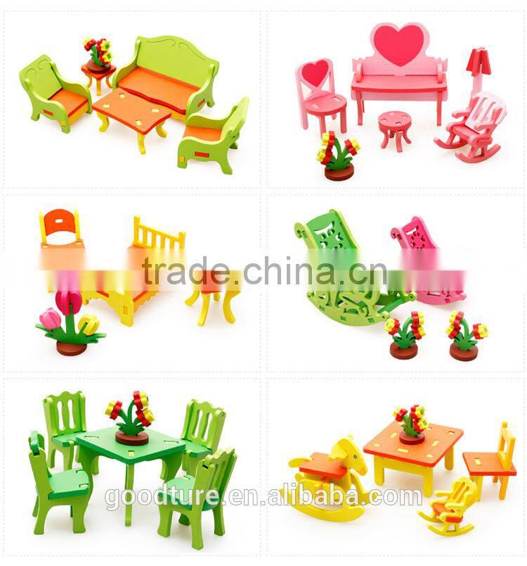 3D Assembling Mini Furniture Dining Table And Chair Set Wooden Toy DIY Toy