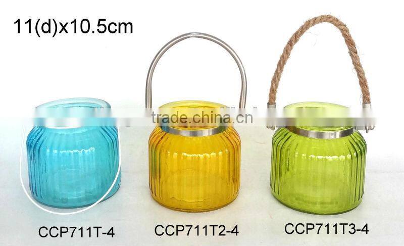 CCP699PTT-2 glass lantern sprayed with color with rope