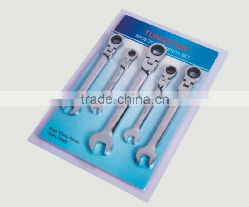 Flexible head combination ratchet wrench set in metal case