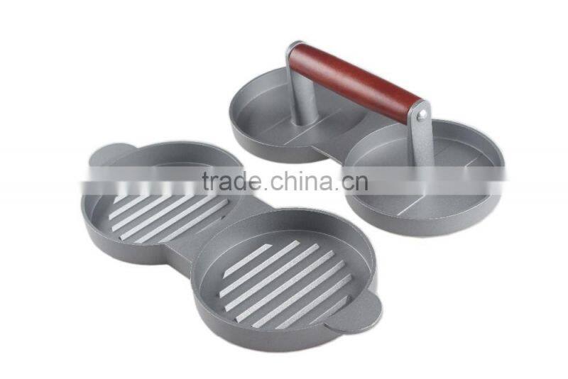 Aluminium Double Hamburger Press with Wood Handle