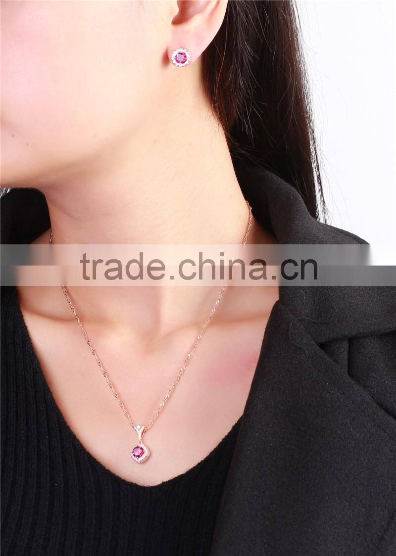 factory wholesale silver gemstone jewellery set 18K gold plating 925 silver natural pink topaz earrings pendant necklace set