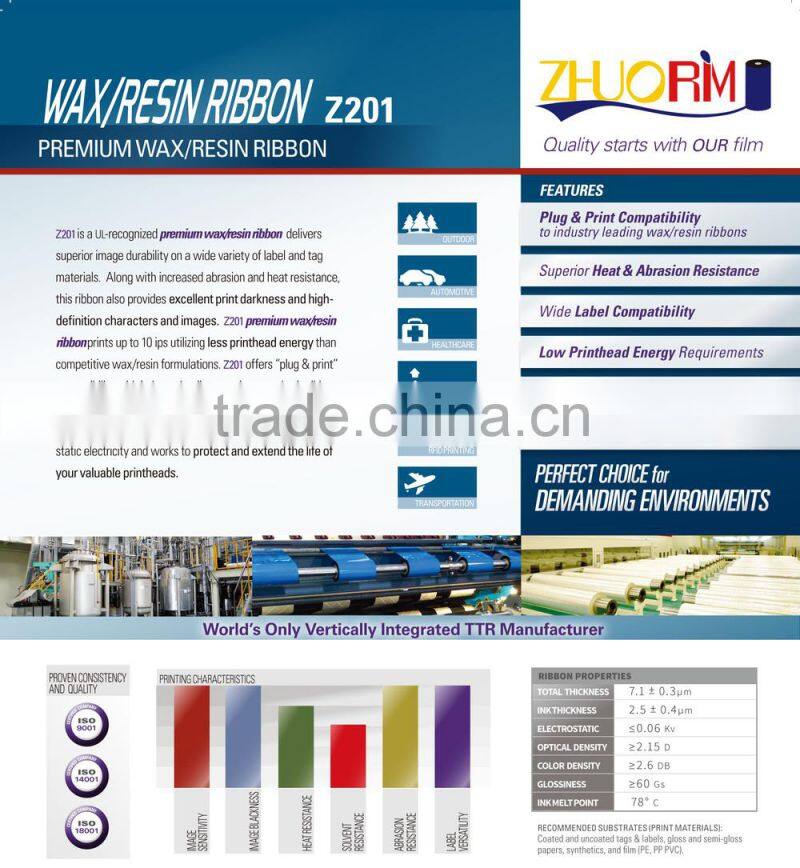 Super scratch resistance wax/resin ribbon