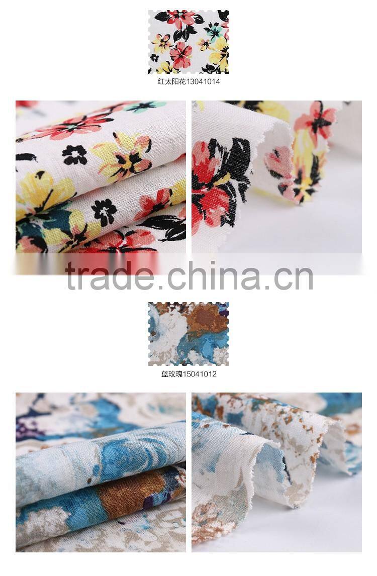 Shaoxing linen viscose fabric rayon printed fabric for woman dress