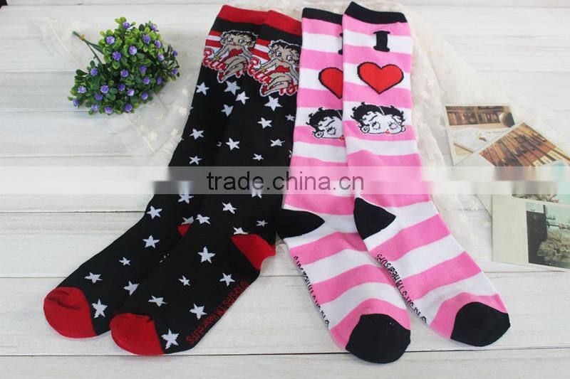 Custom New Design Cheap Clever Girls Cartoon Knee High Sock