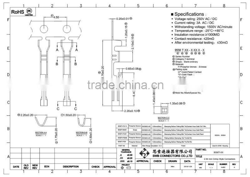 2.54MM Pitch wire to board connectors electrical wiring connectors Molex replacement