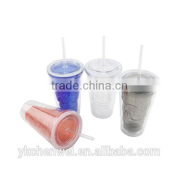 2014 New style Plastic straw skull mug