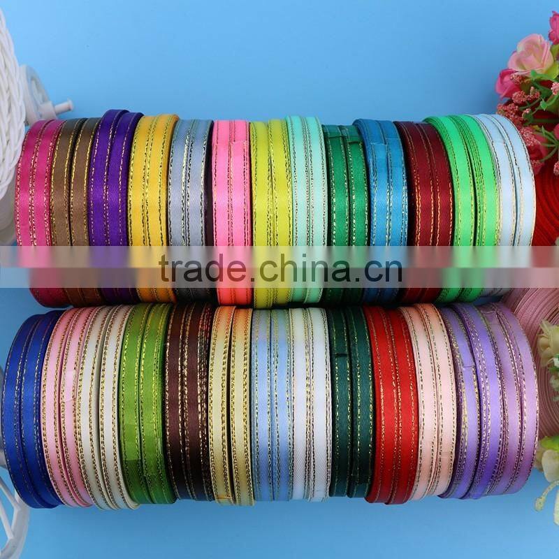 Wholesale Gold & Silver Metallic Edges Polyester Satin Ribbon Roll