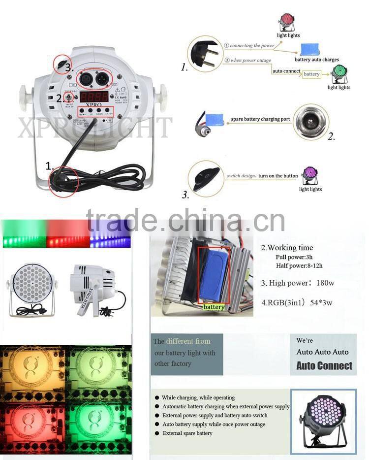 54x3w RGB 3 IN 1 dmx battery powered led par light