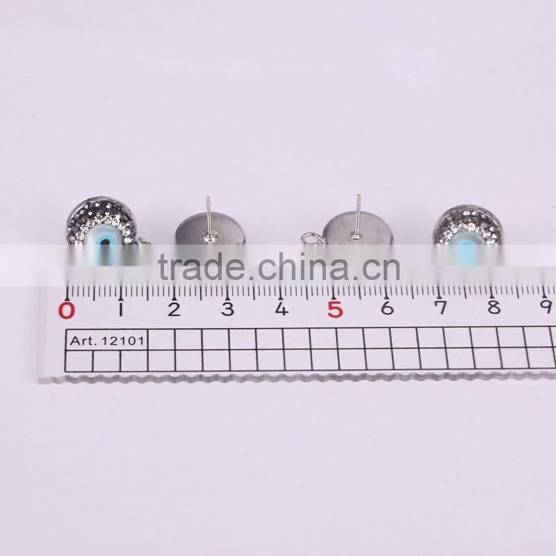 Fashion Evil Eye Shell Earring, Pave Crystal Stud Earrings, Charm Shell Gem Earrings
