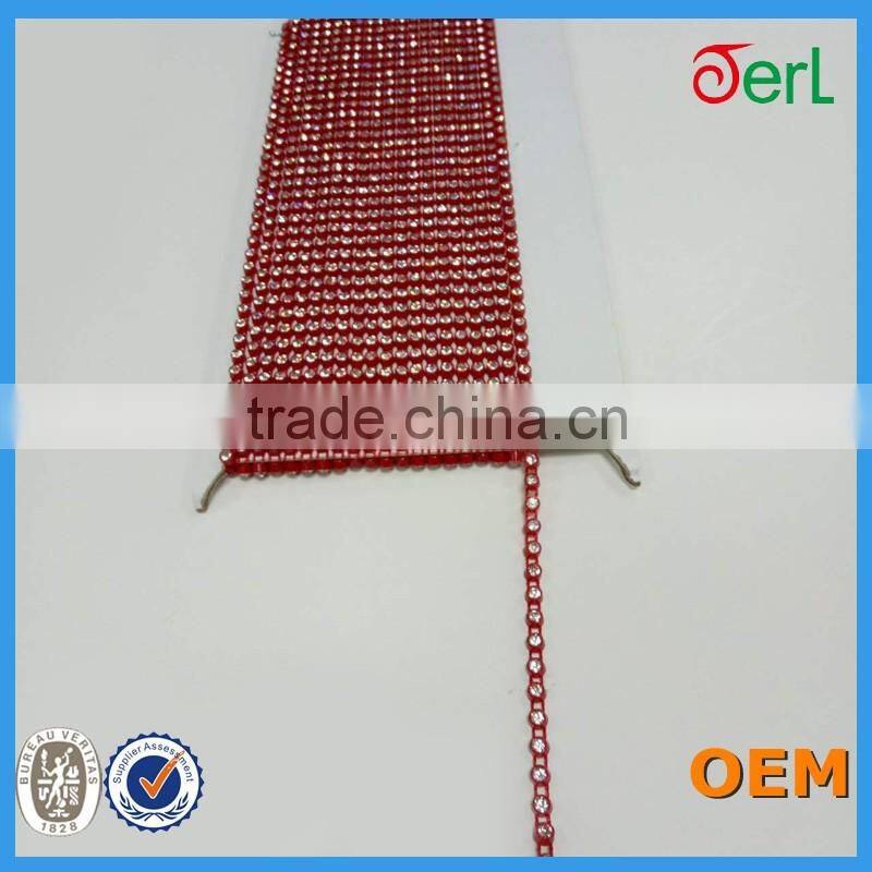 Single Row Red Base Plastic Glass Rhinestone Banding Trimming