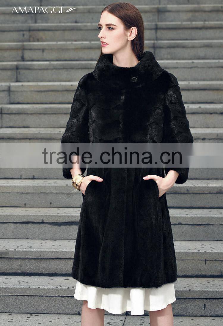 Famous Brand design simple black female mink fur coat for women