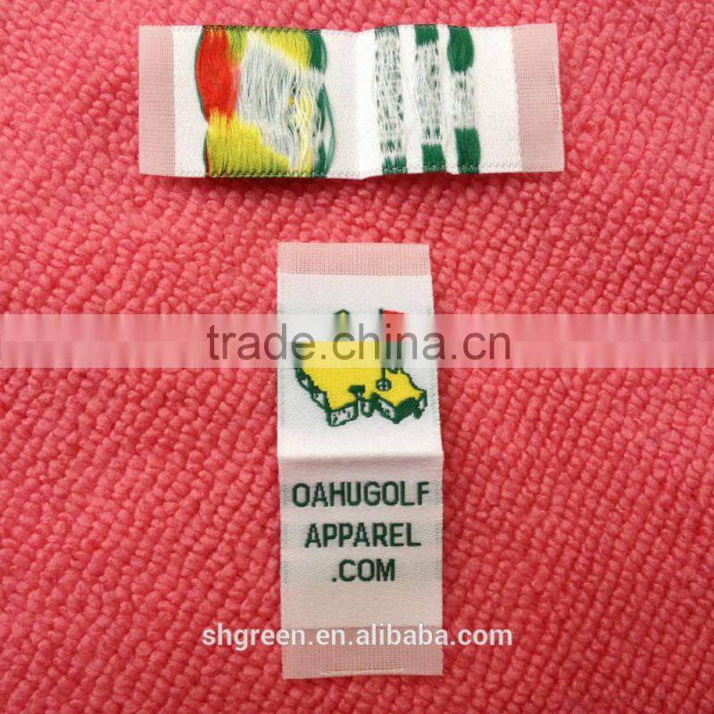 flower logo woven/weaving neck label with end fold