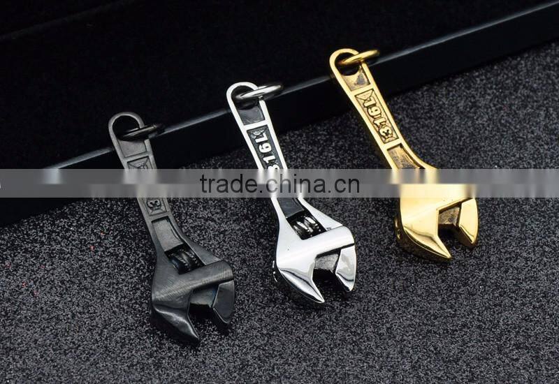 2016 Hip hop Gold Necklace Mens Silver Black Gun Plated Stainless Steel Wrench Pendants Charm Jewelry