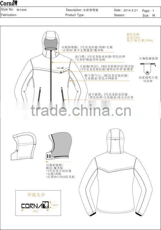 Stylish warm crane snow ski wear